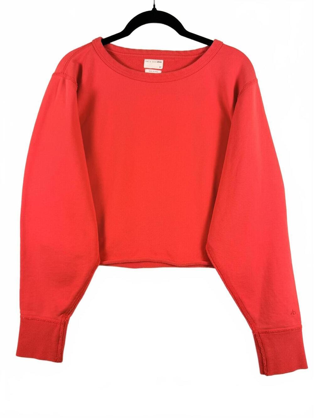 rag & bone Vintage Terry Cropped Sweatshirt Red Raw Hem Boho Size Small